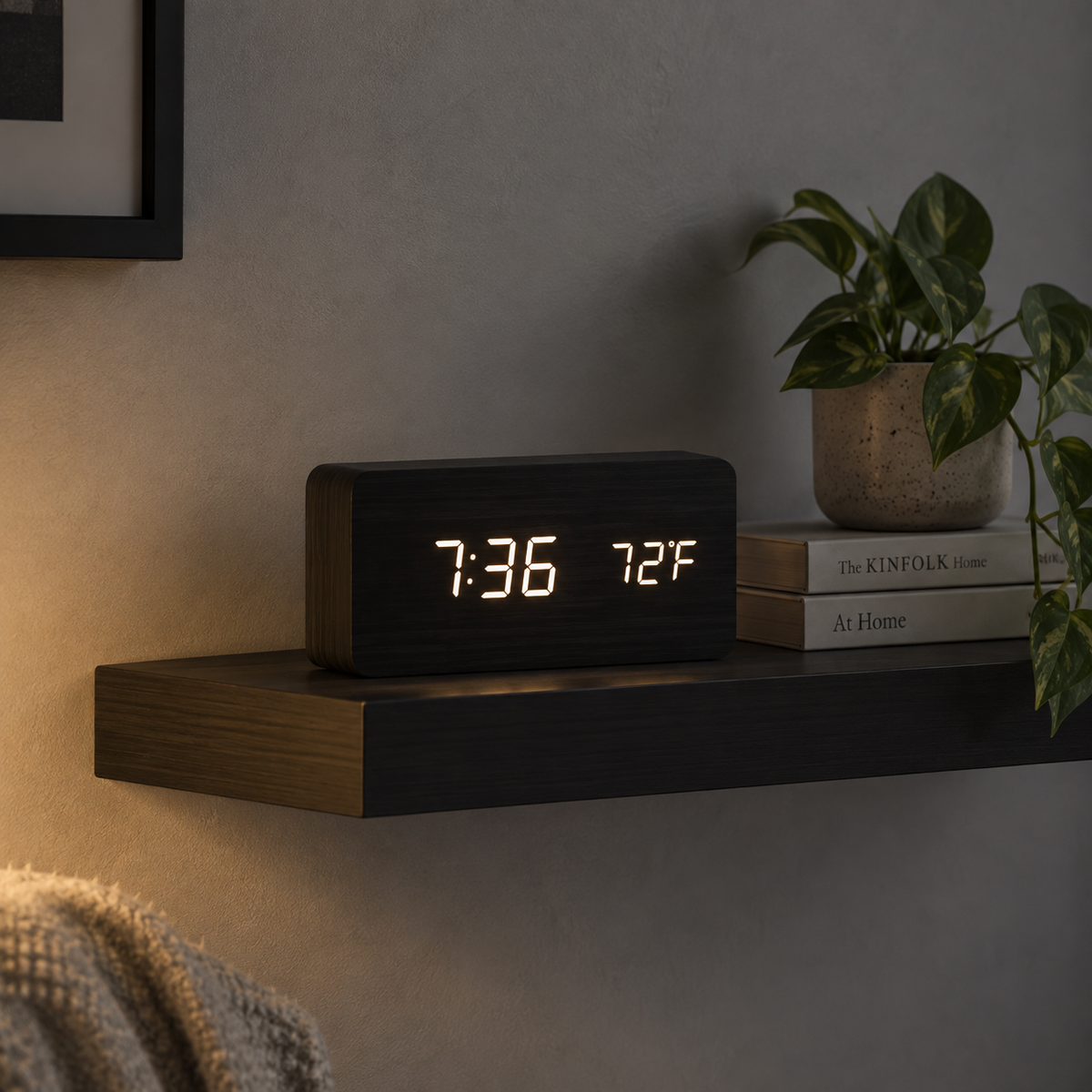 Wood-Grain LED Desk Clock