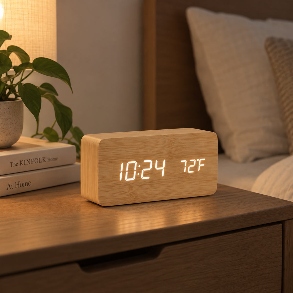 Wood-Grain LED Desk Clock