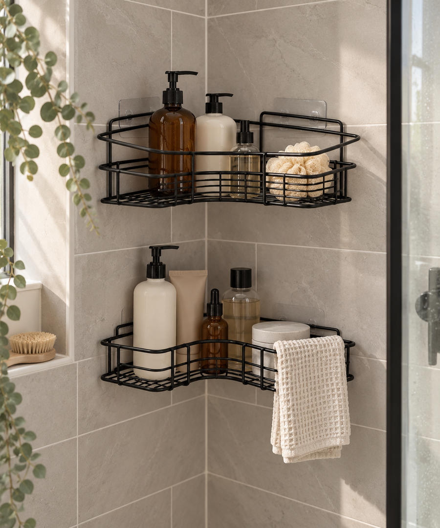 Corner Shower Caddy — Rust-Resistant Wall Mounted Storage Shelf